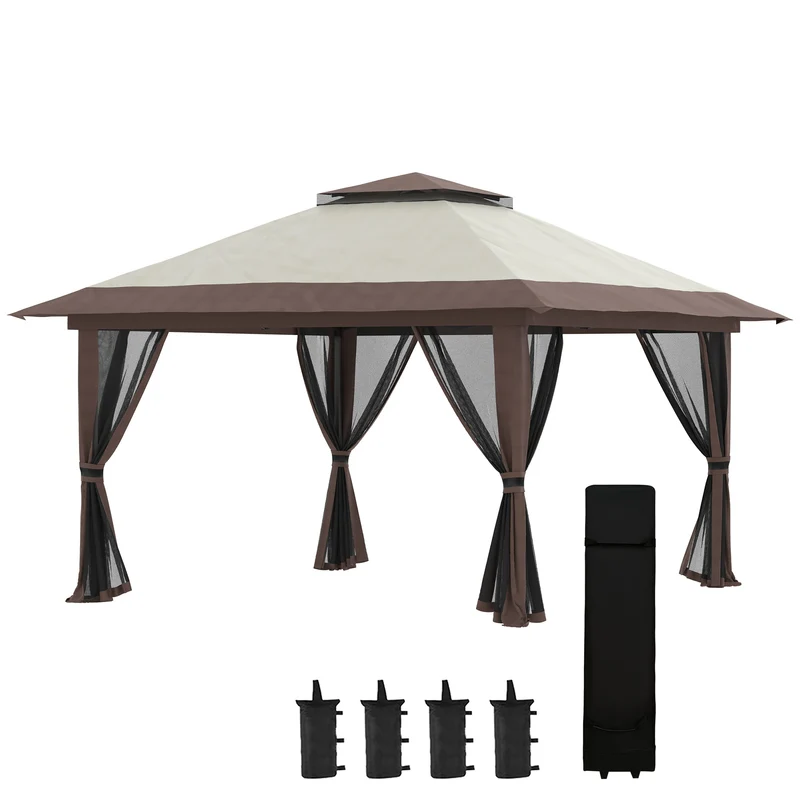 Tonnelle pliante jardin 392 x 392 x 283 cm protection UV50+ montage rapide armature stable classique en polyester beige 21_0004793