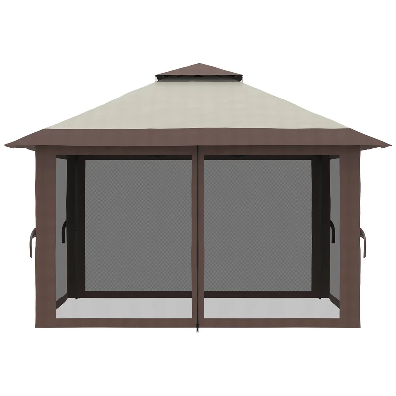 Tonnelle pliante jardin 392 x 392 x 283 cm protection UV50+ montage rapide armature stable classique en polyester beige 21_0004793
