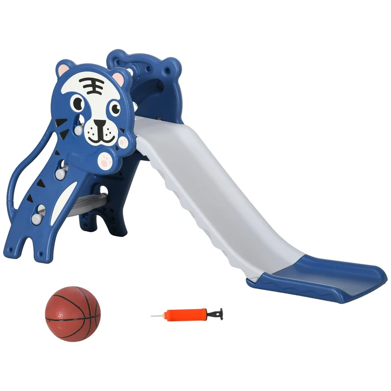 Toboggan pour enfants intérieur tigre 133 x 60 x 70 cm avec panier de basket antidérapant design en polyéthylène bleu 21_0000296