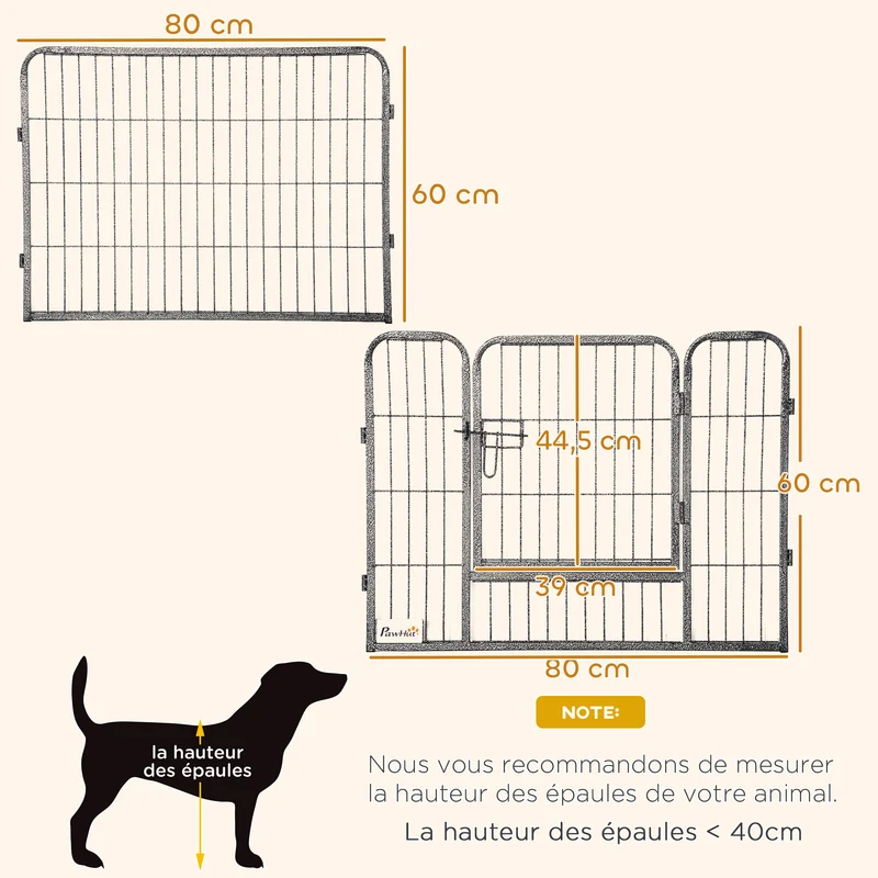 Enclos pour chien modulable intérieur extérieur 80 x 60 x 1,5 cm sécurisé pliable idéal chiots scandinave en acier gris 21_0007444
