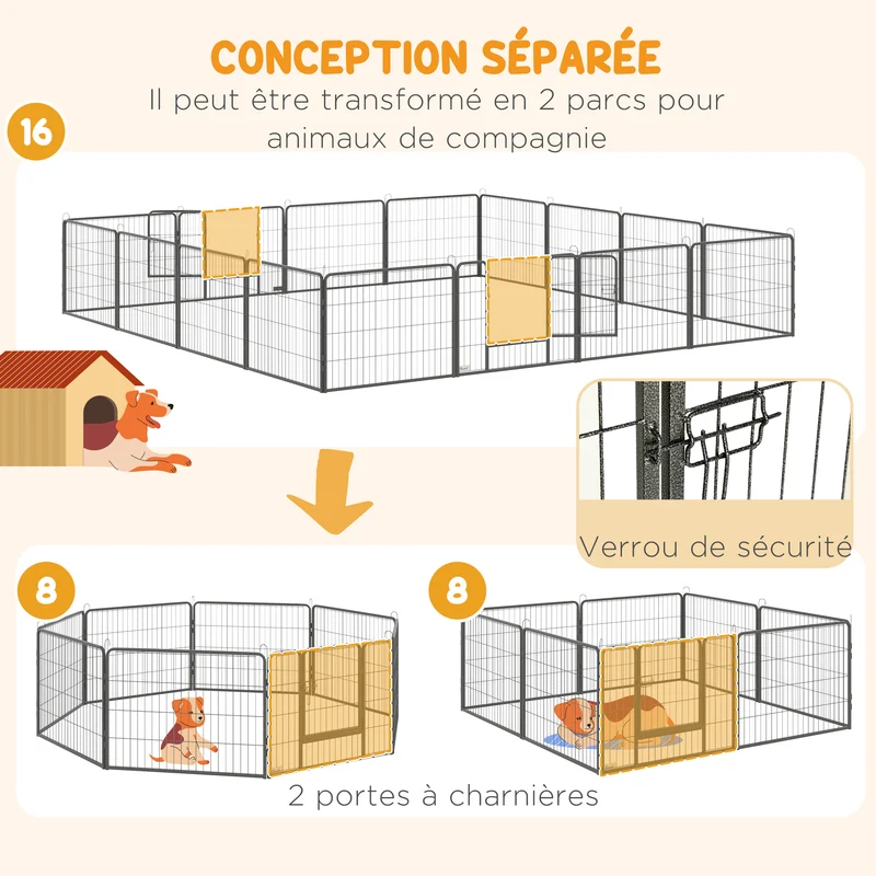 Enclos pour chien modulable intérieur extérieur 80 x 60 x 1,5 cm sécurisé pliable idéal chiots scandinave en acier gris 21_0007444