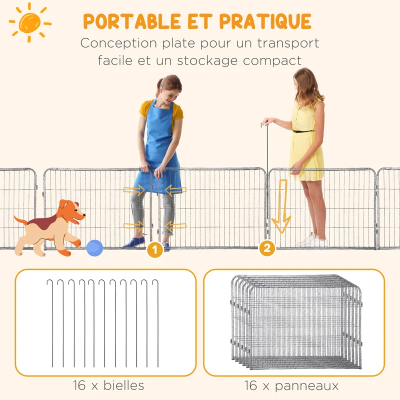Enclos pour chien modulable intérieur extérieur 80 x 60 x 1,5 cm sécurisé pliable idéal chiots scandinave en acier gris 21_0007444