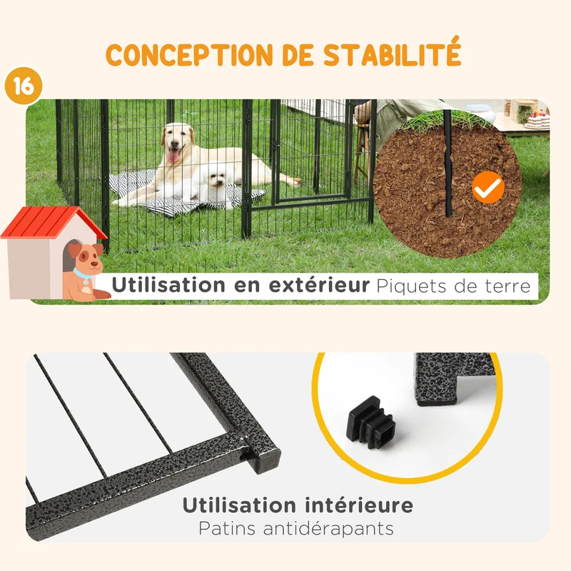 Enclos pour chien modulable intérieur extérieur 80 x 60 x 1,5 cm sécurisé pliable idéal chiots scandinave en acier gris 21_0007444