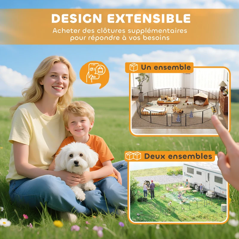 Enclos pour chien modulable intérieur extérieur 80 x 60 x 1,5 cm sécurisé pliable idéal chiots scandinave en acier gris 21_0007444