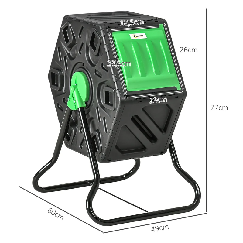 Composteur rotatif pour jardin 60 x 49 x 77 cm 24 évents aération antirongeurs accélère le compost épuré en PP noir 21_0004328