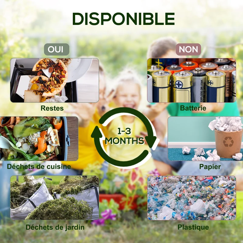 Composteur rotatif pour jardin 60 x 49 x 77 cm 24 évents aération antirongeurs accélère le compost épuré en PP noir 21_0004328