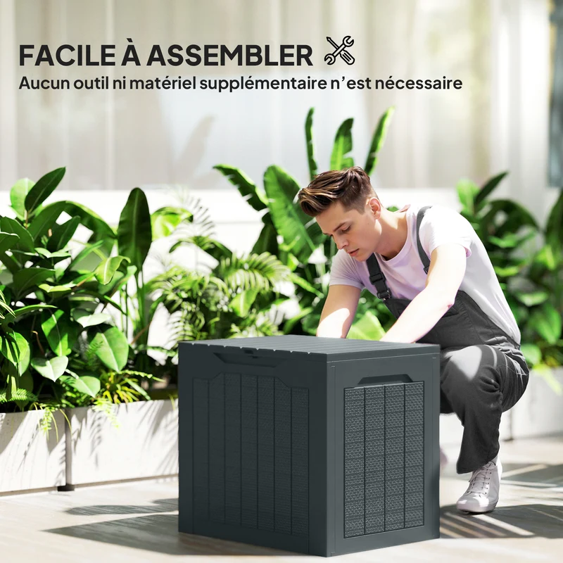 Coffre de rangement extérieur transportable avec poignées 56 x 41 x 50 cm étanche sécurisé moderne en PP gris foncé 21_0005329
