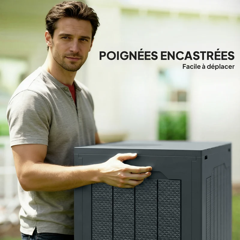 Coffre de rangement extérieur transportable avec poignées 56 x 41 x 50 cm étanche sécurisé moderne en PP gris foncé 21_0005329