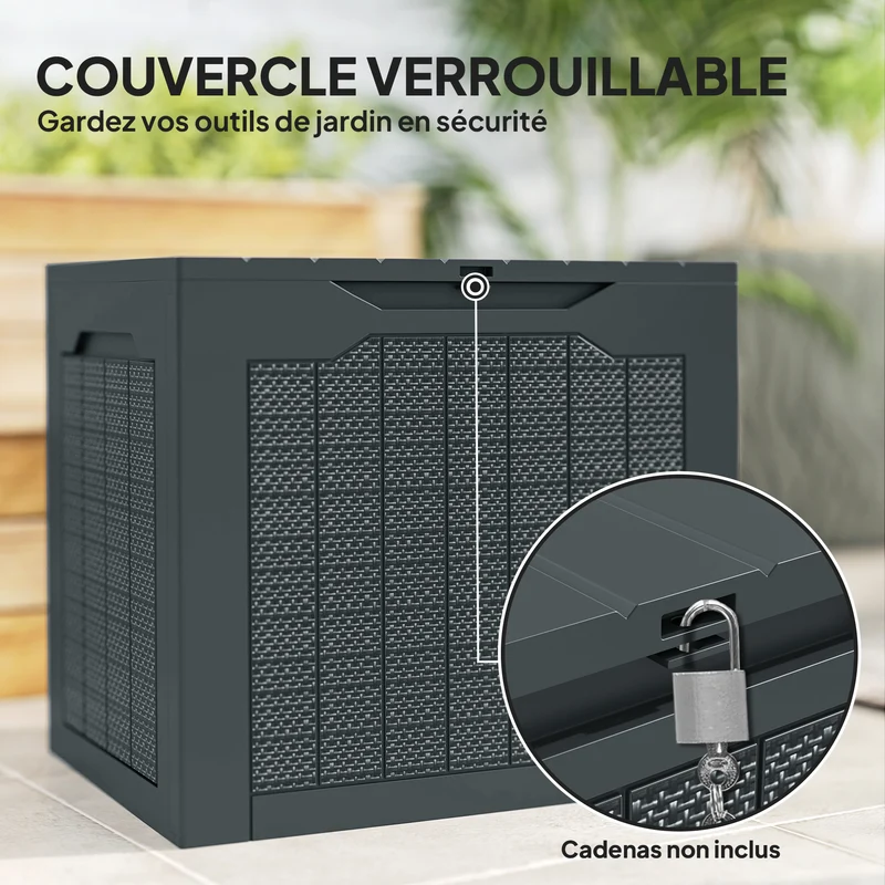 Coffre de rangement extérieur transportable avec poignées 56 x 41 x 50 cm étanche sécurisé moderne en PP gris foncé 21_0005329