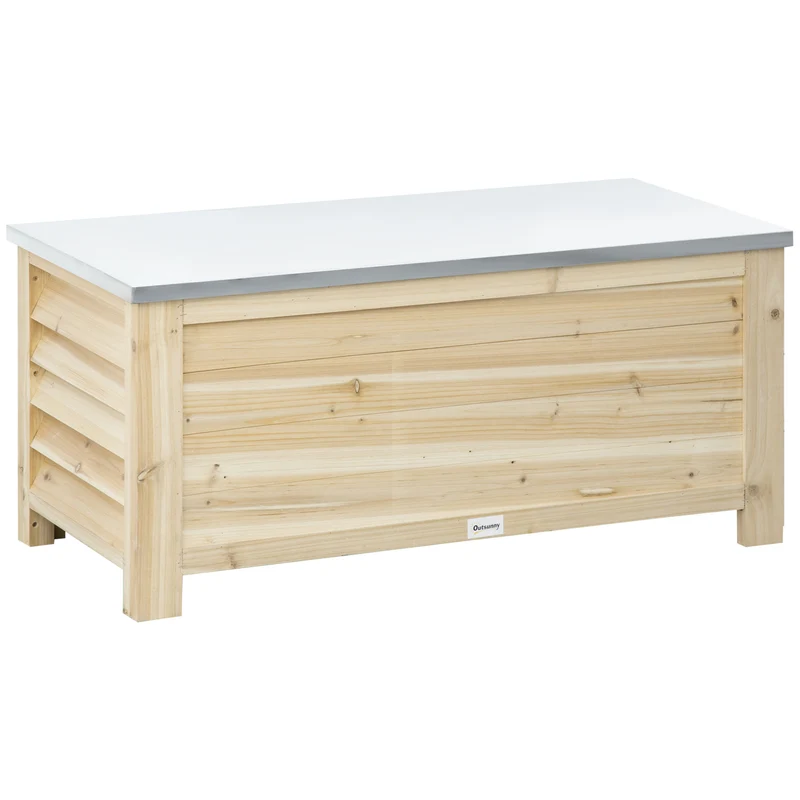 Coffre de jardin 110 x 50 x 50 cm grande capacité 155 l ouverture vérins montage facile style rustique en bois naturel 21_0005160