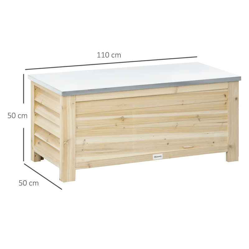 Coffre de jardin 110 x 50 x 50 cm grande capacité 155 l ouverture vérins montage facile style rustique en bois naturel 21_0005160