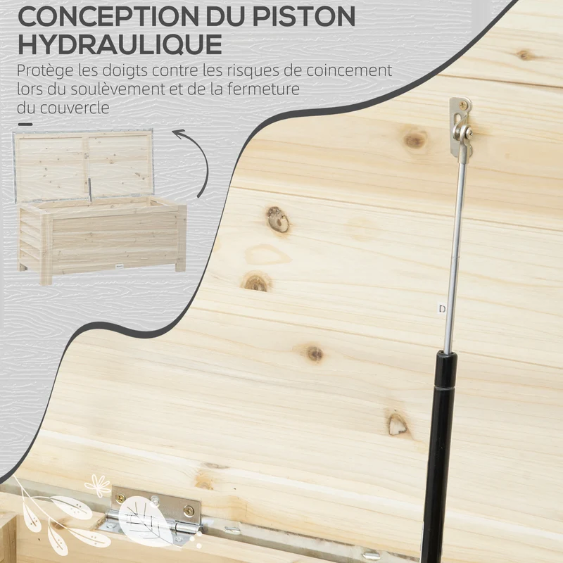 Coffre de jardin 110 x 50 x 50 cm grande capacité 155 l ouverture vérins montage facile style rustique en bois naturel 21_0005160