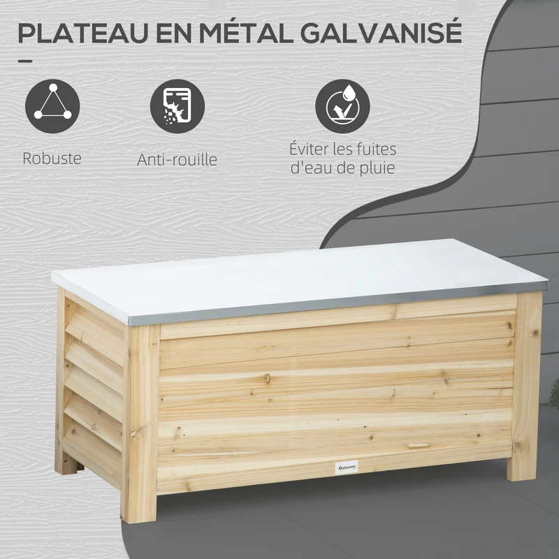 Coffre de jardin 110 x 50 x 50 cm grande capacité 155 l ouverture vérins montage facile style rustique en bois naturel 21_0005160