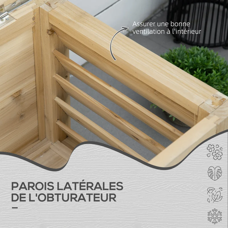 Coffre de jardin 110 x 50 x 50 cm grande capacité 155 l ouverture vérins montage facile style rustique en bois naturel 21_0005160