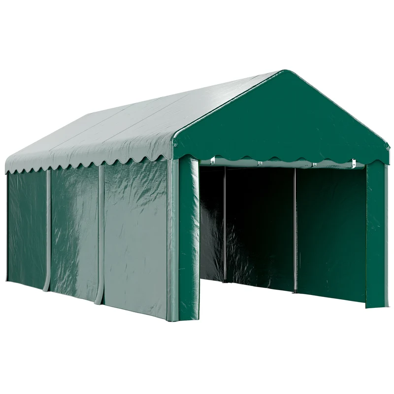 Abri de voiture 594 x 300 x 280 cm toile 200g anti-uv résistante structure renforcée industriel en polyéthylène vert 21_0004871
