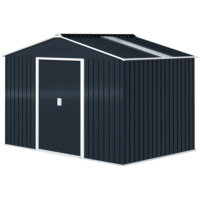 Abri de jardin extérieur 277 x 195 x 192 cm double porte coulissante ventilation optimale moderne en acier gris foncé 21_0004035