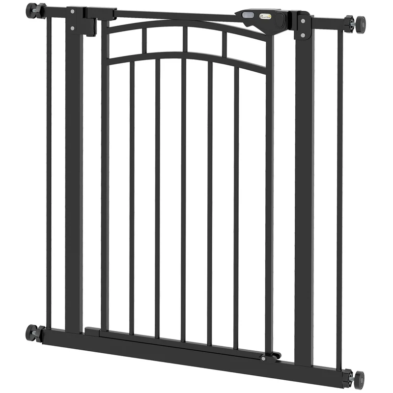 Barrière de sécurité pour chien extensible 74-80 x 76 cm double verrouillage fermeture automatique moderne en acier noir 21_0007453