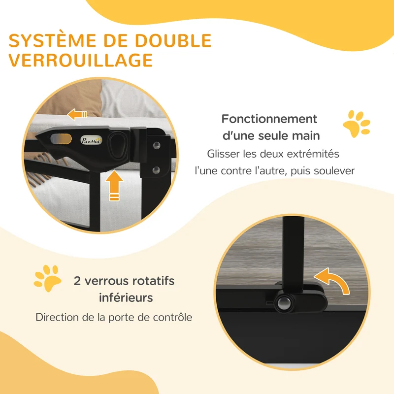 Barrière de sécurité pour chien extensible 74-80 x 76 cm double verrouillage fermeture automatique moderne en acier noir 21_0007453