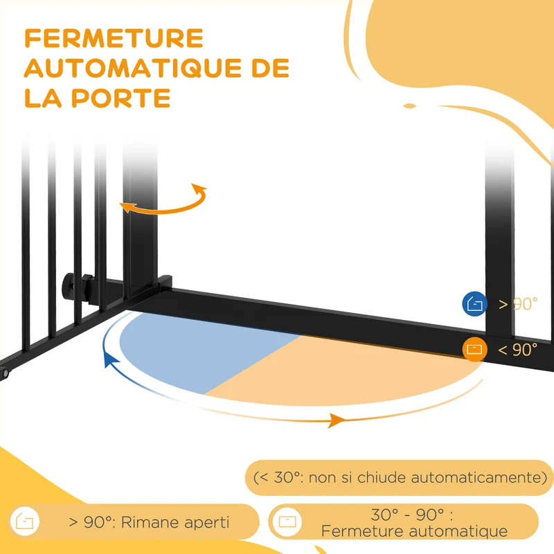 Barrière de sécurité pour chien extensible 74-80 x 76 cm double verrouillage fermeture automatique moderne en acier noir 21_0007453