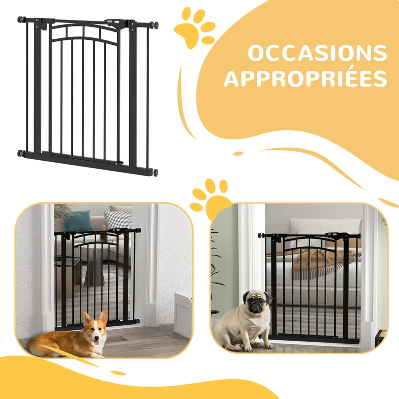 Barrière de sécurité pour chien extensible 74-80 x 76 cm double verrouillage fermeture automatique moderne en acier noir 21_0007453