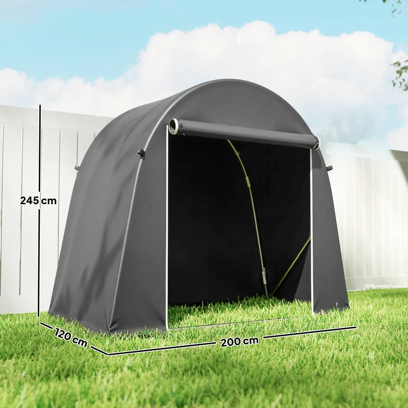 Abri de jardin stockage vélo outils 245 x 120 x 200 cm étanche porte fermeture éclair moderne en polyéthylène gris foncé 21_0005627