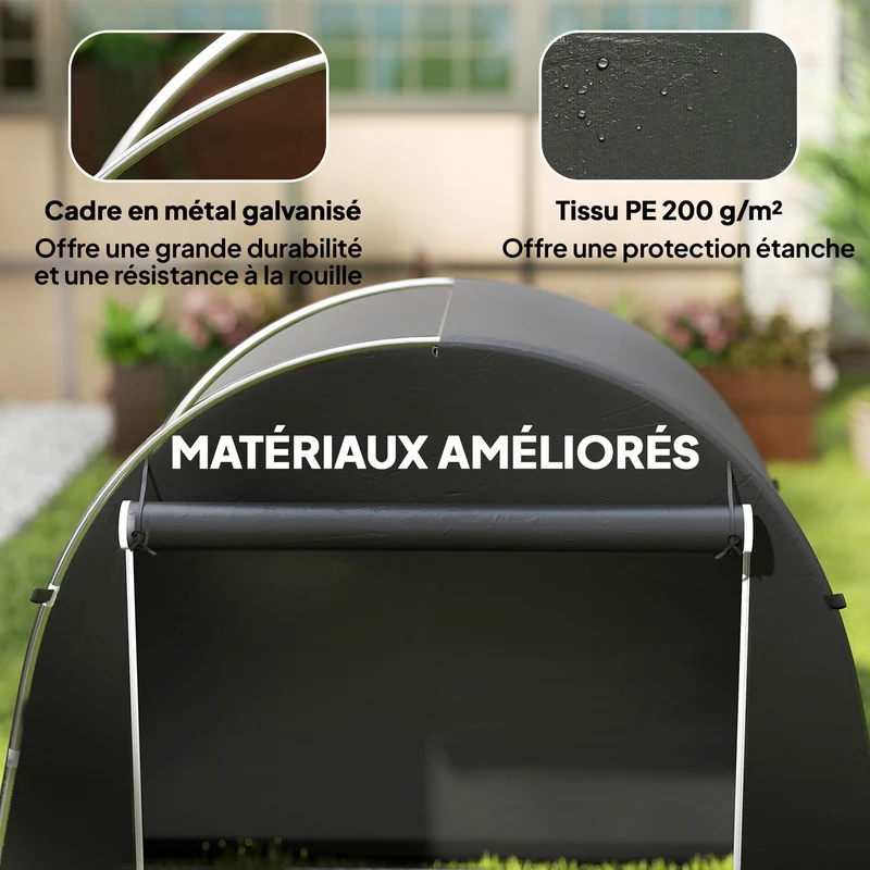 Abri de jardin stockage vélo outils 245 x 120 x 200 cm étanche porte fermeture éclair moderne en polyéthylène gris foncé 21_0005627