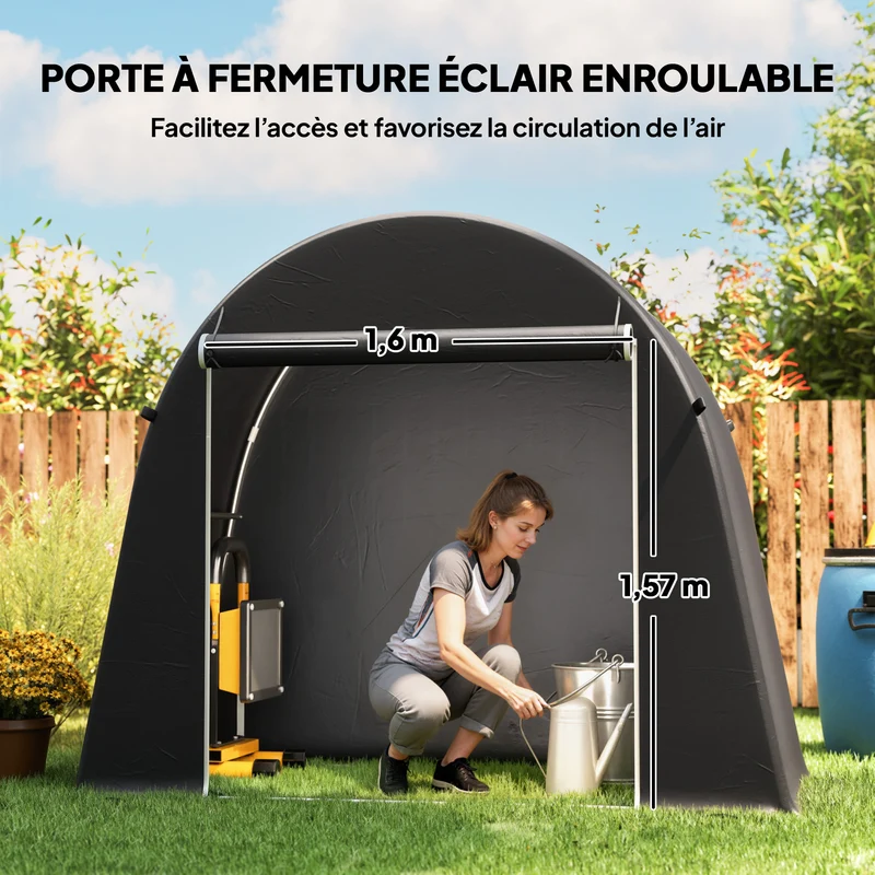 Abri de jardin stockage vélo outils 245 x 120 x 200 cm étanche porte fermeture éclair moderne en polyéthylène gris foncé 21_0005627