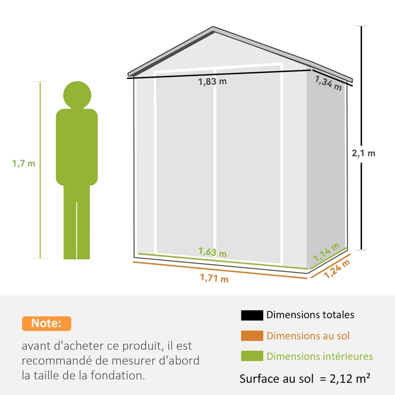 Abri de jardin cabanon rangement pour outils 183 x 134 x 210 cm grande capacité ventilation moderne épuré en PP gris 21_0004361