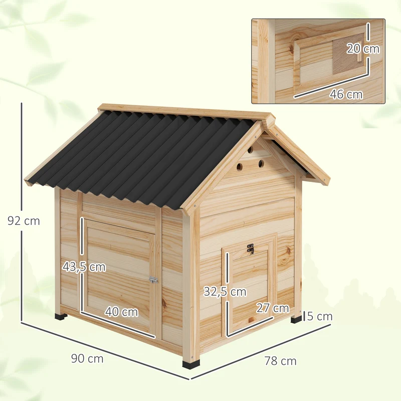 Poulailler pour canards 78 x 90 x 92 cm toit ouvrant ventilation optimale style rustique pour jardin en bois naturel 21_0007966