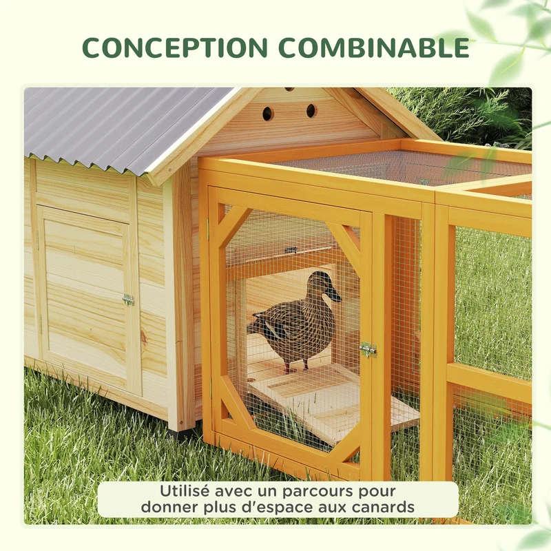 Poulailler pour canards 78 x 90 x 92 cm toit ouvrant ventilation optimale style rustique pour jardin en bois naturel 21_0007966