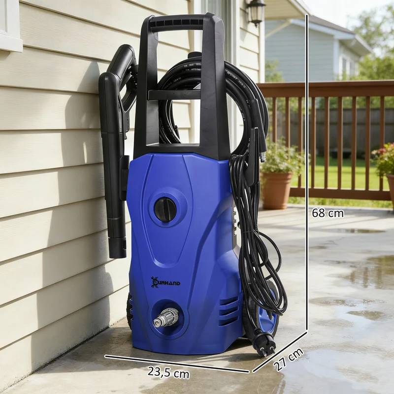 Nettoyeur haute pression portable extérieur 23.5 x 27 x 68 cm 130 bars 432l/h compact pratique design moderne en PP bleu 21_0004312