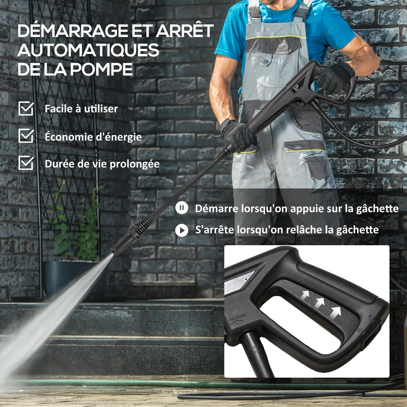 Nettoyeur haute pression portable extérieur 23.5 x 27 x 68 cm 130 bars 432l/h compact pratique design moderne en PP bleu 21_0004312