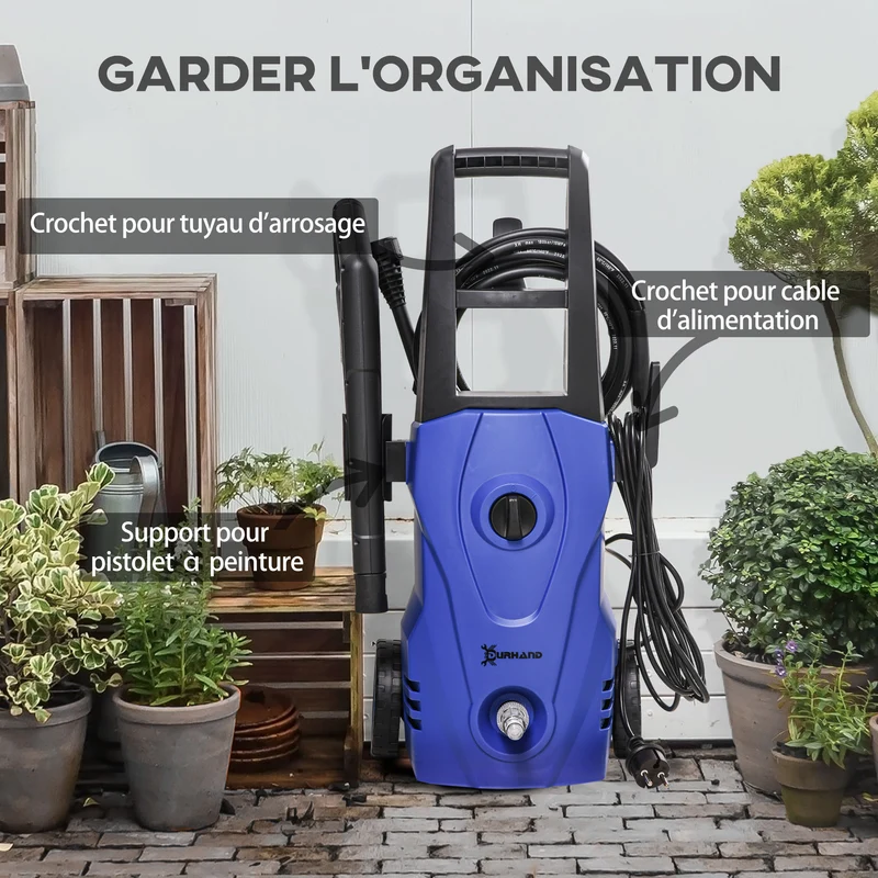 Nettoyeur haute pression portable extérieur 23.5 x 27 x 68 cm 130 bars 432l/h compact pratique design moderne en PP bleu 21_0004312
