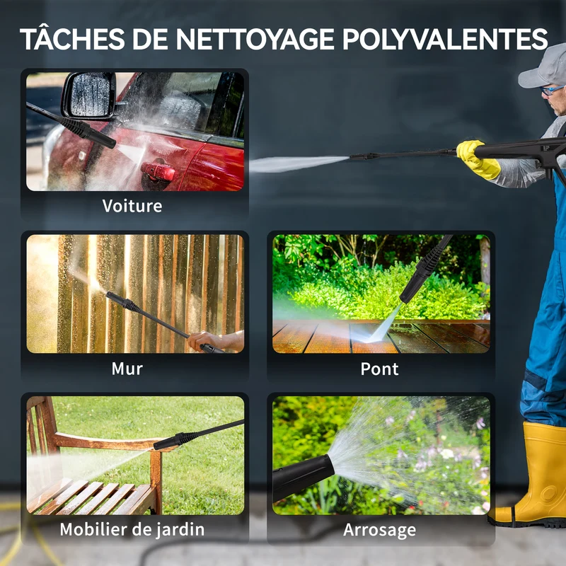 Nettoyeur haute pression portable extérieur 23.5 x 27 x 68 cm 130 bars 432l/h compact pratique design moderne en PP bleu 21_0004312