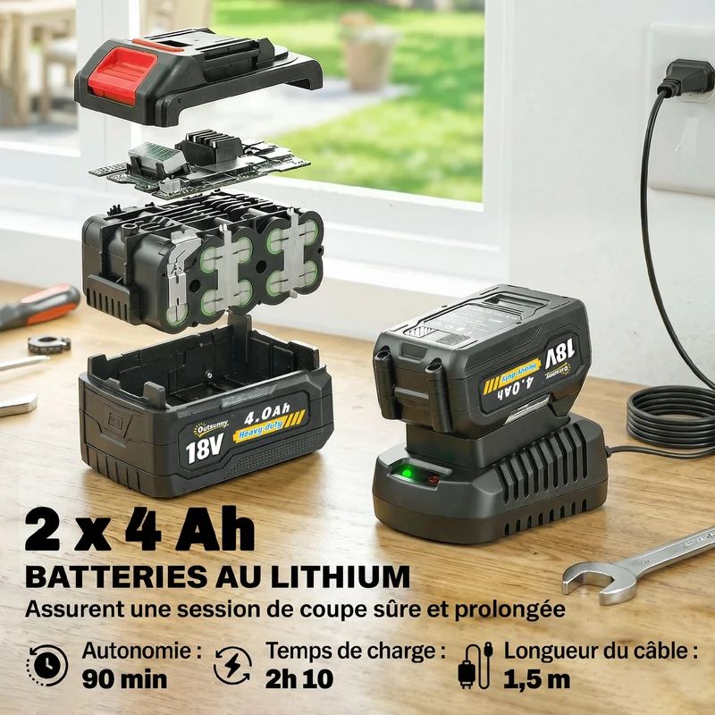 Coupe-bordures sans fil pour jardin 124 x 32 x 19 cm autonomie 90 min tête pivotante moderne épuré en aluminium argent 21_0005675