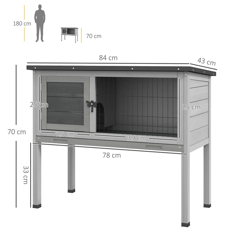 Clapier sur pied 84 x 43 x 70 cm porte verrouillable plateau à déjection coulissant rustique contemporain en bois gris 21_0007886