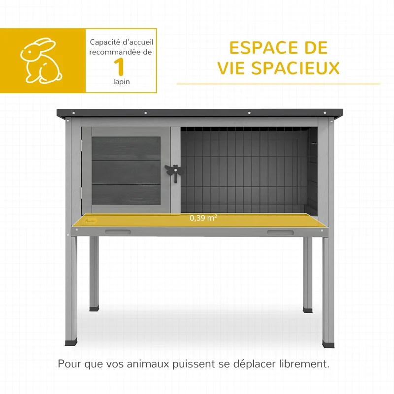 Clapier sur pied 84 x 43 x 70 cm porte verrouillable plateau à déjection coulissant rustique contemporain en bois gris 21_0007886