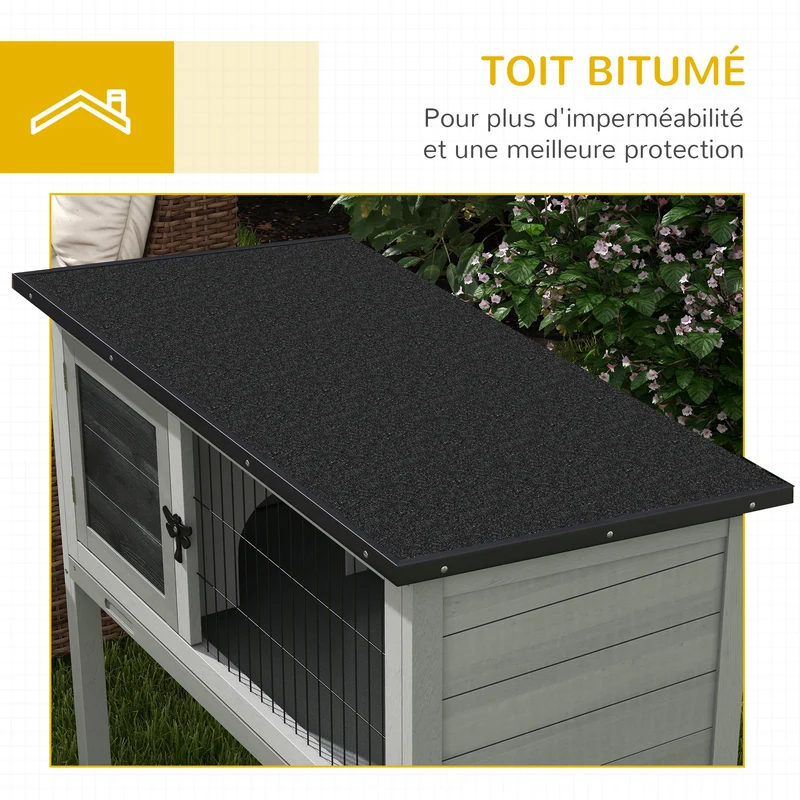 Clapier sur pied 84 x 43 x 70 cm porte verrouillable plateau à déjection coulissant rustique contemporain en bois gris 21_0007886