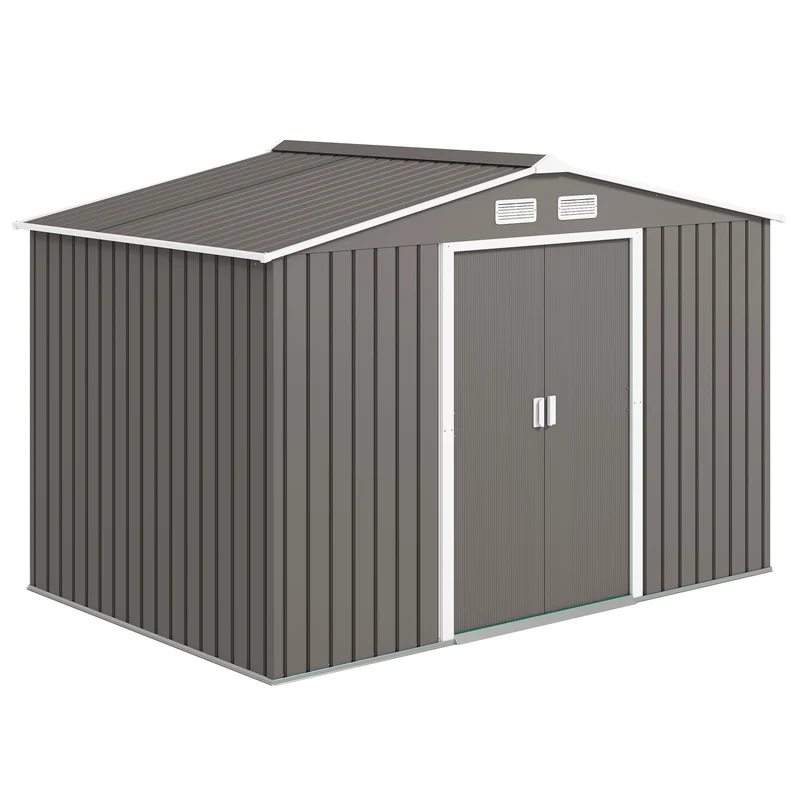 Abri de jardin extérieur 277 x 195 x 192 cm porte coulissante ventilation optimale industriel contemporain en acier gris 21_0004034