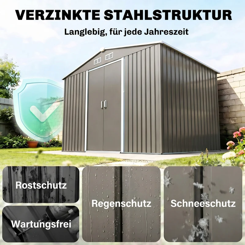 Abri de jardin extérieur 277 x 195 x 192 cm porte coulissante ventilation optimale industriel contemporain en acier gris 21_0004034