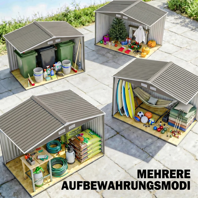 Abri de jardin extérieur 277 x 195 x 192 cm porte coulissante ventilation optimale industriel contemporain en acier gris 21_0004034
