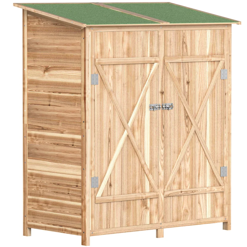 Abri de jardin armoire de rangement 140 x 75 x 157 cm gain de place toit bitumé imperméable moderne en sapin naturel 21_0004150