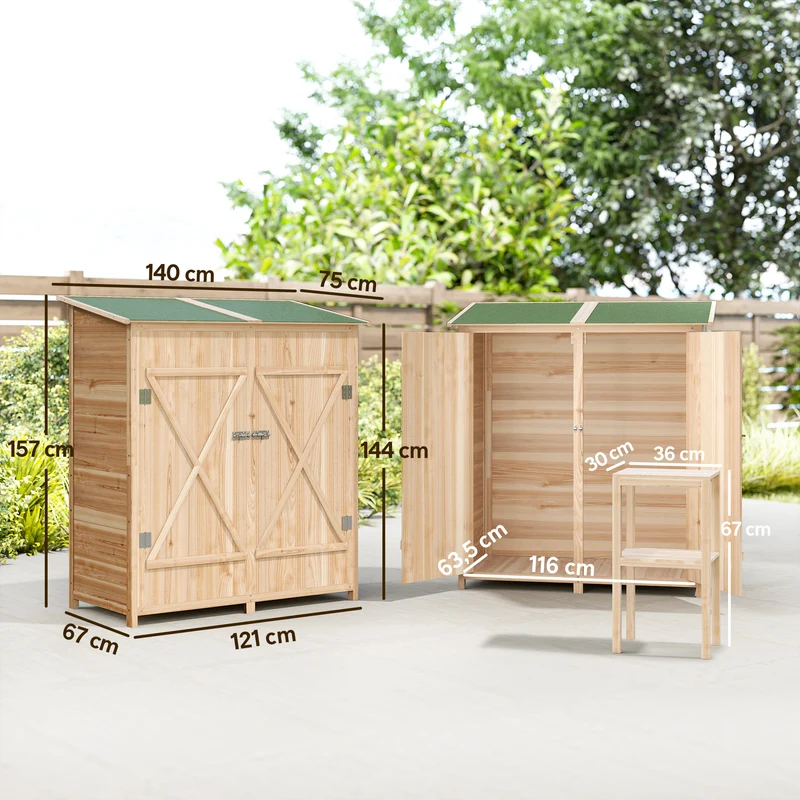 Abri de jardin armoire de rangement 140 x 75 x 157 cm gain de place toit bitumé imperméable moderne en sapin naturel 21_0004150