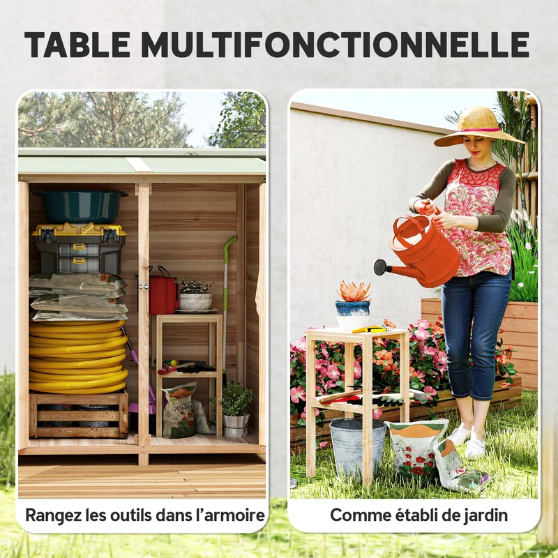 Abri de jardin armoire de rangement 140 x 75 x 157 cm gain de place toit bitumé imperméable moderne en sapin naturel 21_0004150
