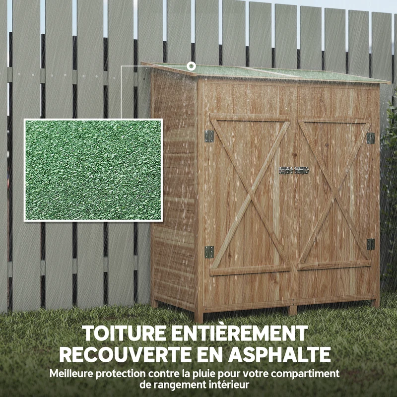 Abri de jardin armoire de rangement 140 x 75 x 157 cm gain de place toit bitumé imperméable moderne en sapin naturel 21_0004150