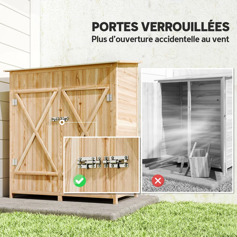 Abri de jardin armoire de rangement 140 x 75 x 157 cm gain de place toit bitumé imperméable moderne en sapin naturel 21_0004150