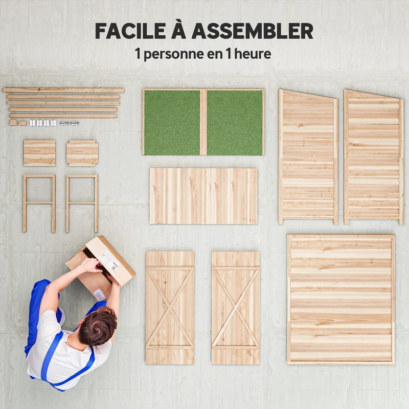 Abri de jardin armoire de rangement 140 x 75 x 157 cm gain de place toit bitumé imperméable moderne en sapin naturel 21_0004150
