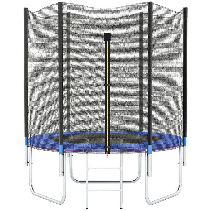 Trampoline de jardin rond 180 x 200 cm filet de sécurité porte zippée coussins protecteurs design moderne en acier bleu 21_0006668