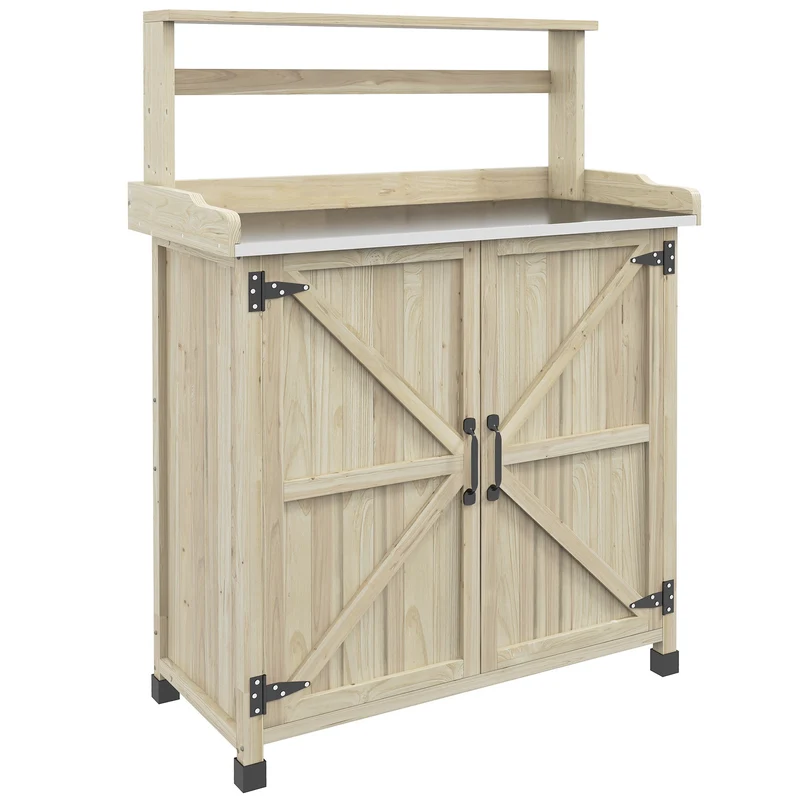 Table de rempotage de jardin 90,5 x 41 x 124,5 cm grand rangement patins antidérapants style rustique en bois naturel 21_0004335