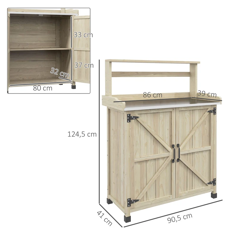 Table de rempotage de jardin 90,5 x 41 x 124,5 cm grand rangement patins antidérapants style rustique en bois naturel 21_0004335